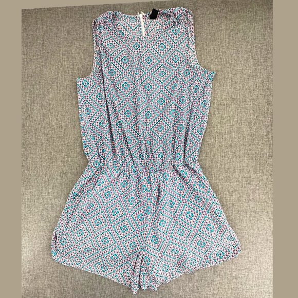GAP Romper Large Elastic Waist Blue Pink Red White Round Neck‎ Sleeveless - Picture 1 of 16